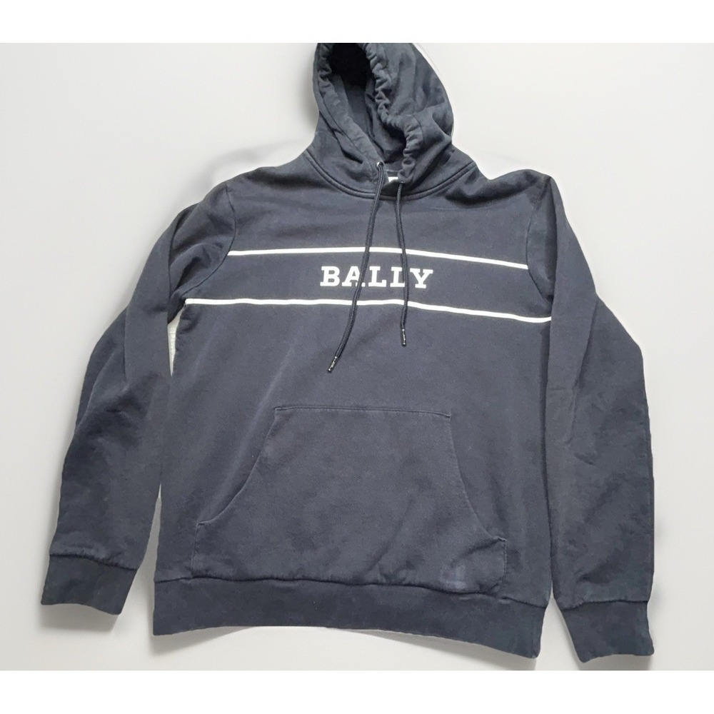 Bally 1851 Hoodie Mens Large Navy Pullover Logo Stripe Quite Luxury Faded Hoodie